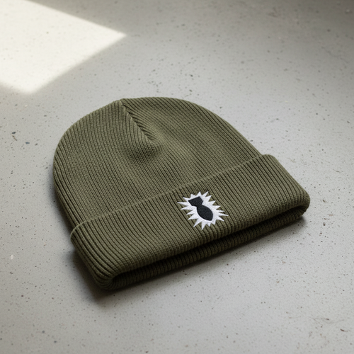 Ribbed knit beanie with EOD design