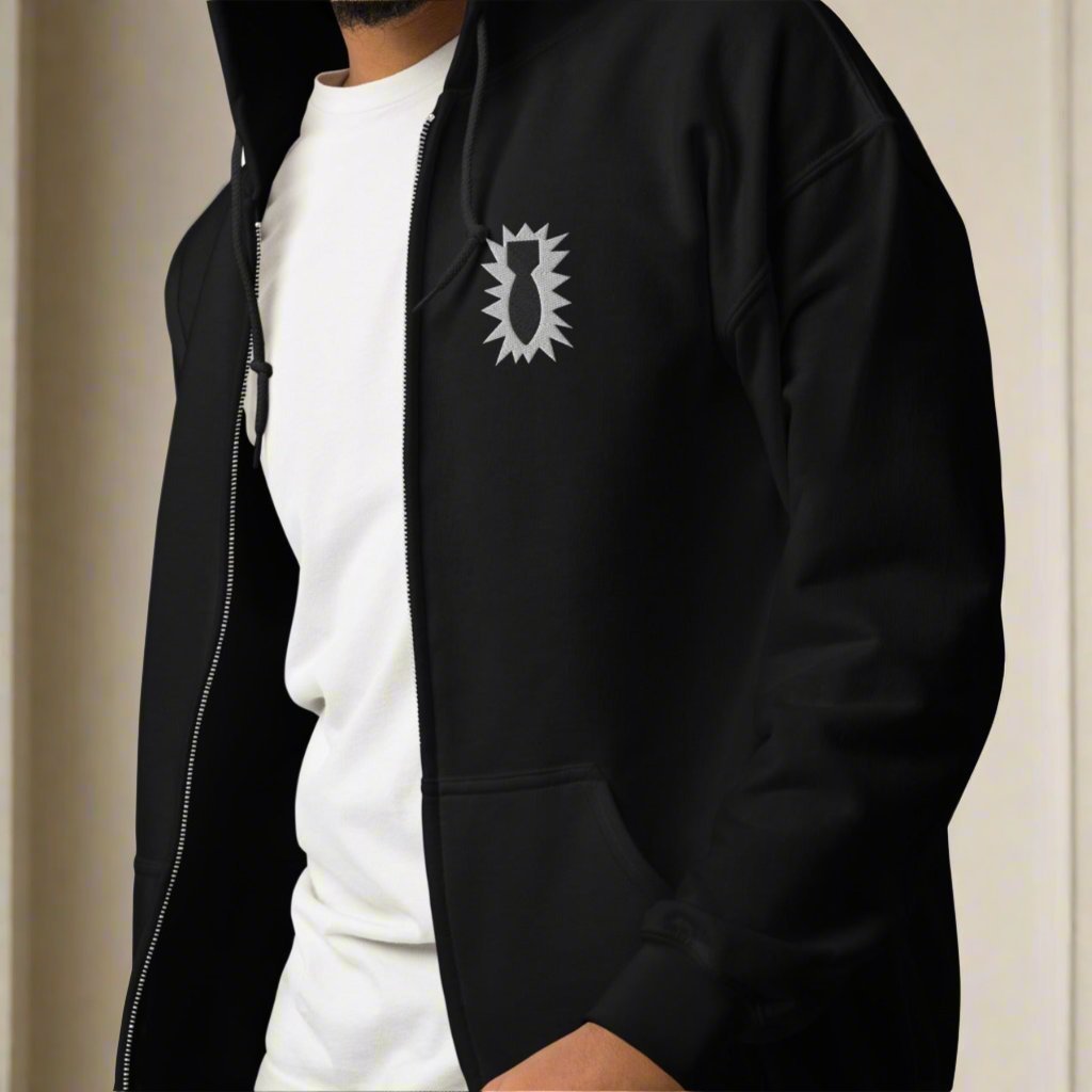 full zip hoodie embroidered with EOD bomb insignia