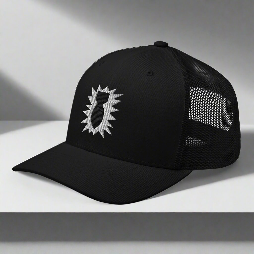 eod bomb insignia embroidered on a snapback trucker hat