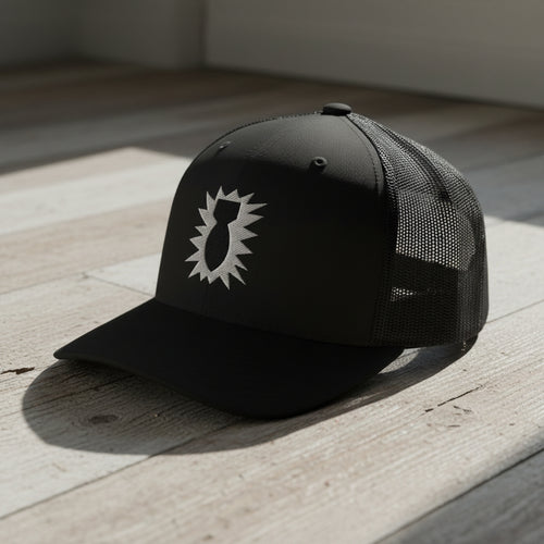 eod bomb insignia embroidered on a snapback trucker hat