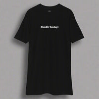Men's black t-shirt with the words Humble Sundays across the chest.
