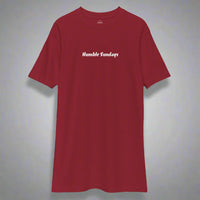 Men's red t-shirt with the words Humble Sundays across the chest