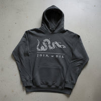 charcoal hoodie with join or die snake design