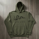 Military green hoodie with join or die snake design
