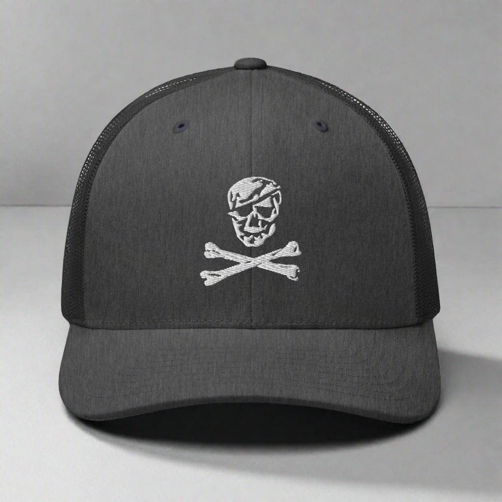 Jolly Roger skull and bones snapback trucker hat
