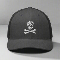 Jolly Roger skull and bones snapback trucker hat