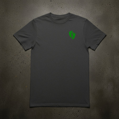 Charcoal t-shirt with air force pj green feet on left chest