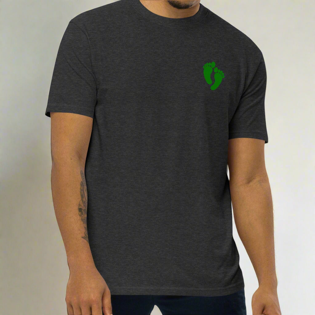 Charcoal t-shirt with air force pj green feet on left chest