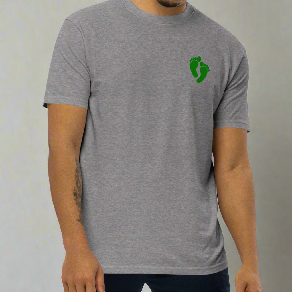 Grey t-shirt with air force pj green feet on left chest