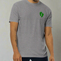 Grey t-shirt with air force pj green feet on left chest