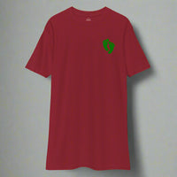 Red t-shirt with air force pj green feet on left chest
