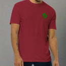 Red t-shirt with air force pj green feet on left chest