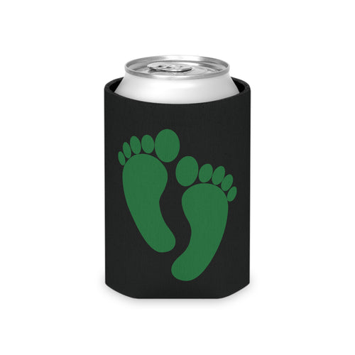 Black can cooler with PJ green footprints