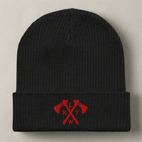 Black beanie with US Army Rangers crossed tomahawk and RLTW design. 