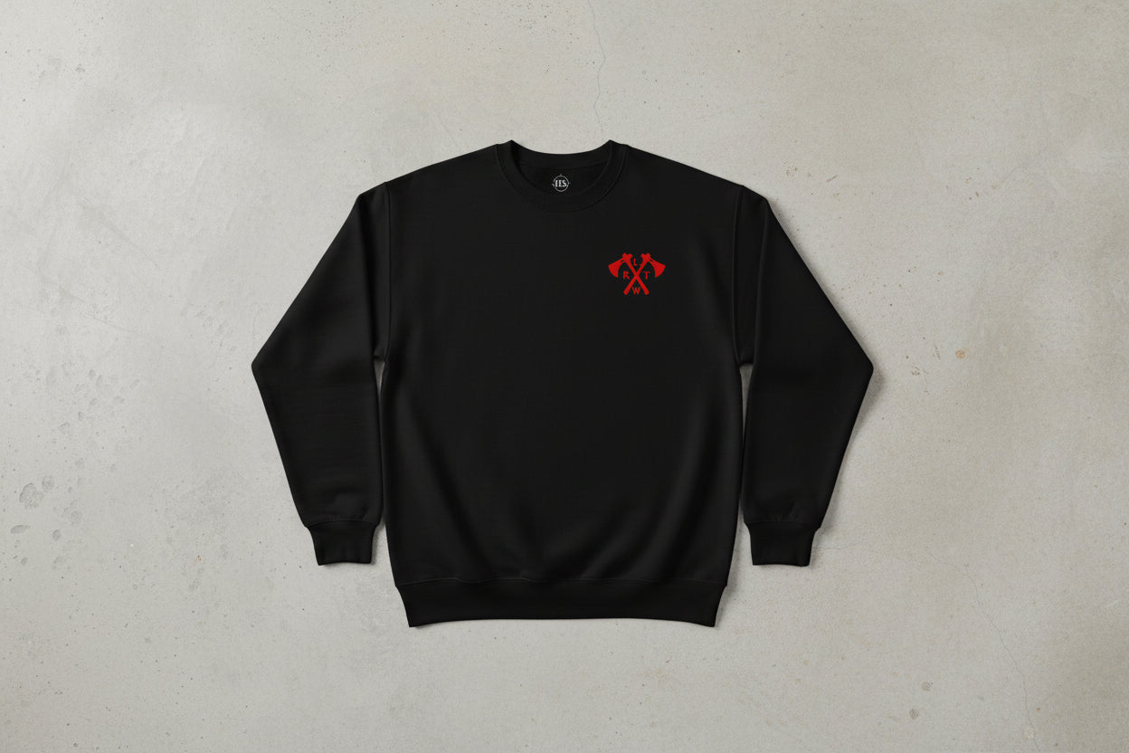 Sweatshirt with crossed tomahawks and RLTW design on the left chest