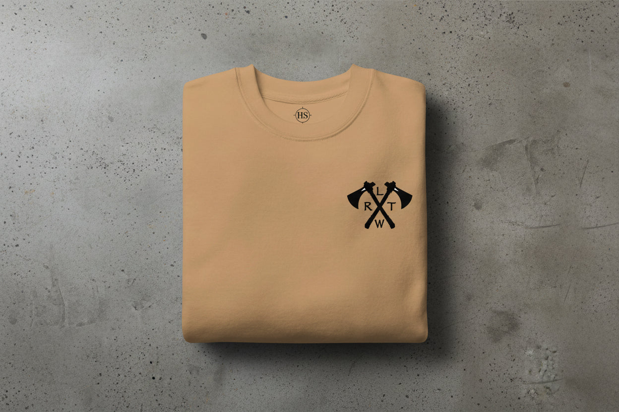 Sweatshirt with crossed tomahawks and RLTW design on the left chest