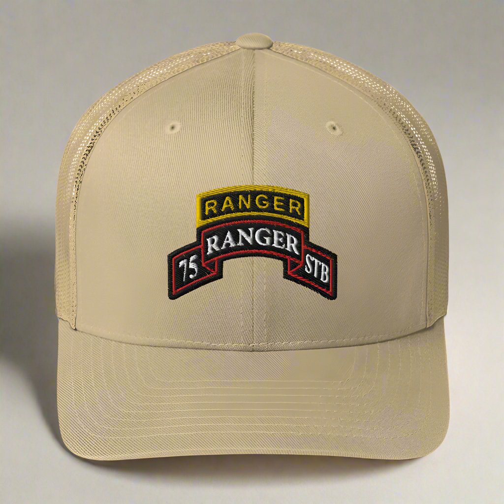 75th ranger regiment special troops battalion scroll and ranger tab snapback trucker hat