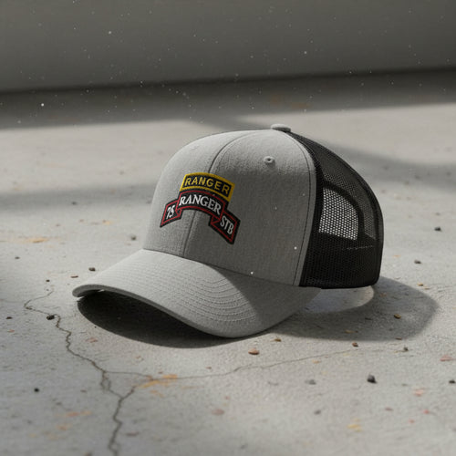 75th ranger regiment special troops battalion scroll and ranger tab snapback trucker hat
