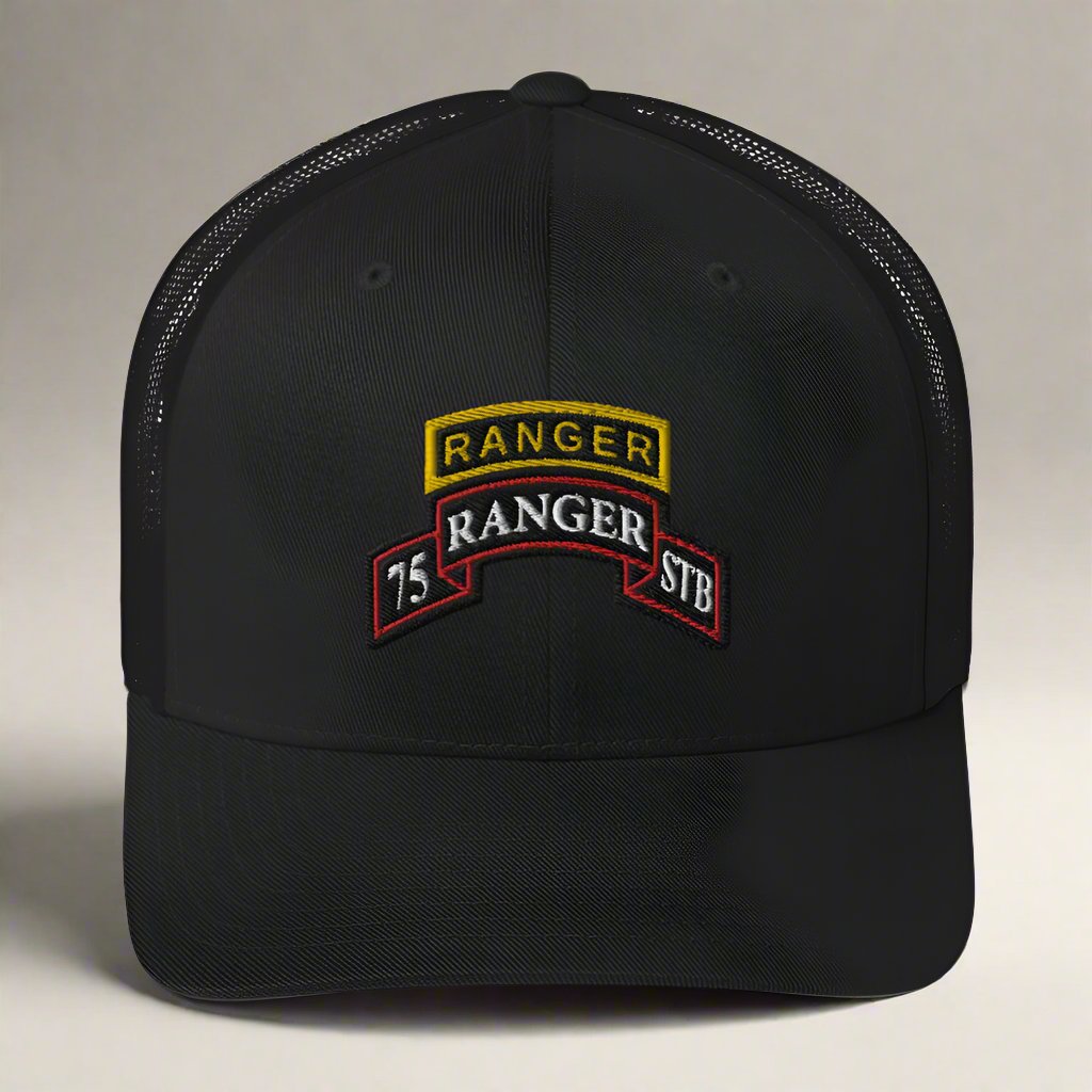 75th ranger regiment special troops battalion scroll and ranger tab snapback trucker hat