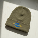 Ribbed knit beanie with WW2 blue ranger diamond insignia