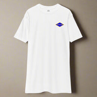 White t-shirt with world war 2 blue ranger diamond on left chest