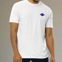 White t-shirt with world war 2 blue ranger diamond on left chest