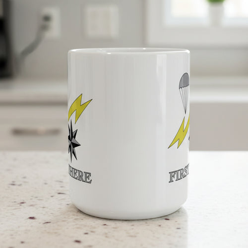 White coffee mug with Air Force Combat Control Team insignia design.