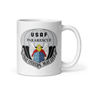 11oz white coffee mug with air force pararescue insignia 