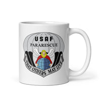 11oz white coffee mug with air force pararescue insignia 