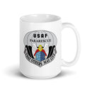 15oz white coffee mug with air force pararescue insignia 