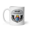 11oz white coffee mug with air force pararescue insignia 