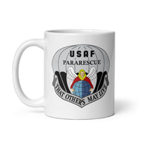 11oz white coffee mug with air force pararescue insignia 