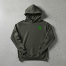 vintage black pullover hoodie with air force pj green feet insignia on the left chest