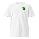 white t-shirt with air force pj green feet design on the left chest