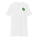 white shirt with air force pj green feet design on the left chest