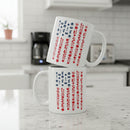 11oz white coffee mug with patriotic american flag design
