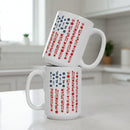 15oz white coffee mug with patriotic american flag design