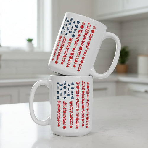 15oz white coffee mug with patriotic american flag design