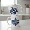 11oz white coffee mug with anchor and american flag design 