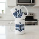 15oz white coffee mug with anchor and american flag design 