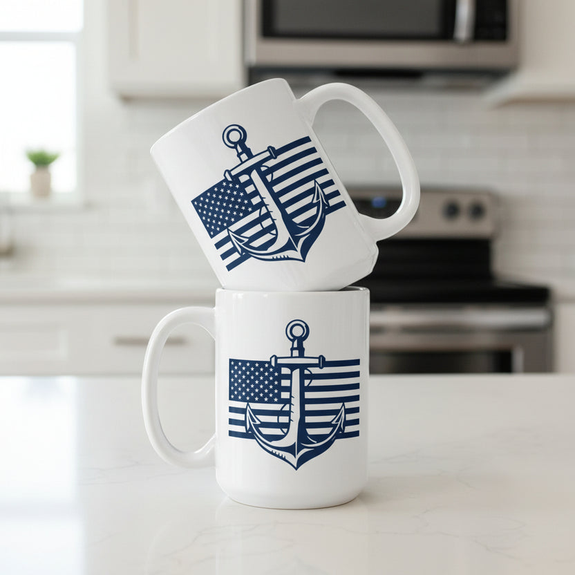Anchor and American Flag Coffee Mug