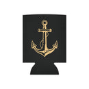 Black can cooler with a navy anchor design