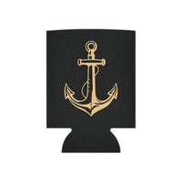 Black can cooler with a navy anchor design