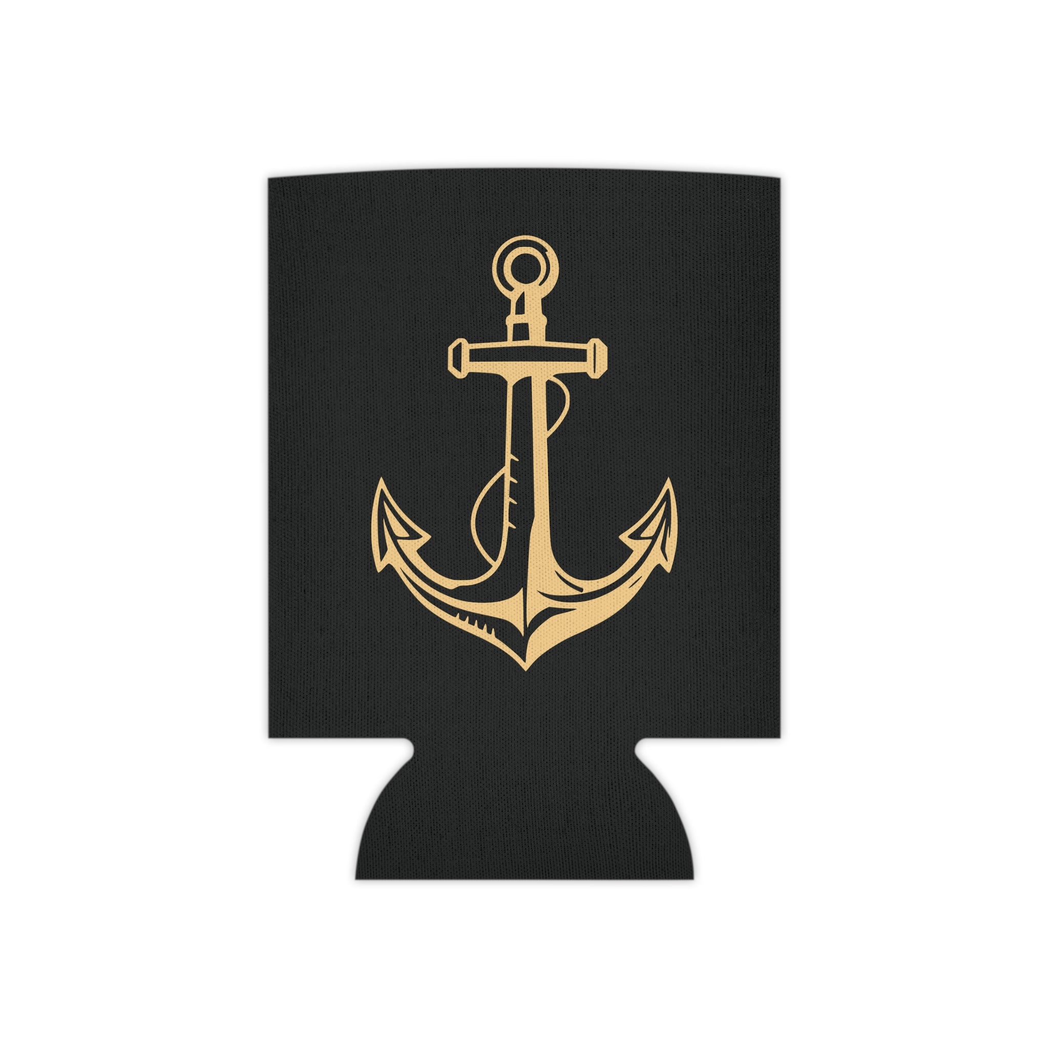 Black can cooler with a navy anchor design