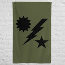 vertical military green flag with army ranger dui