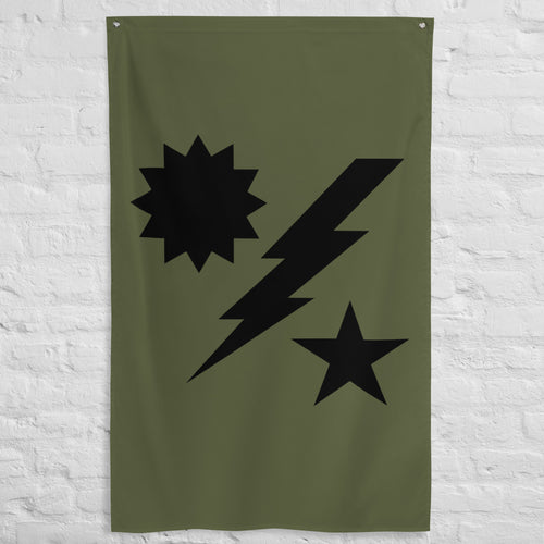 vertical military green flag with army ranger dui