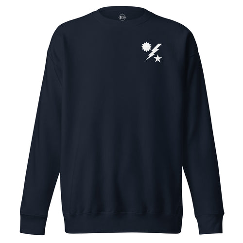 navy sweatshirt with 75th ranger regiment insignia on the left chest
