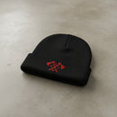 Ribbed knit beanie with army rangers RLTW and tomahawk design