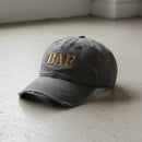 distressed dad hat with the text BAF for bagram airfield 