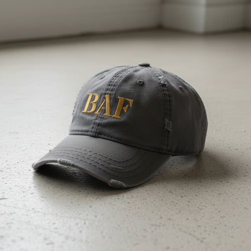 distressed dad hat with the text BAF for bagram airfield 